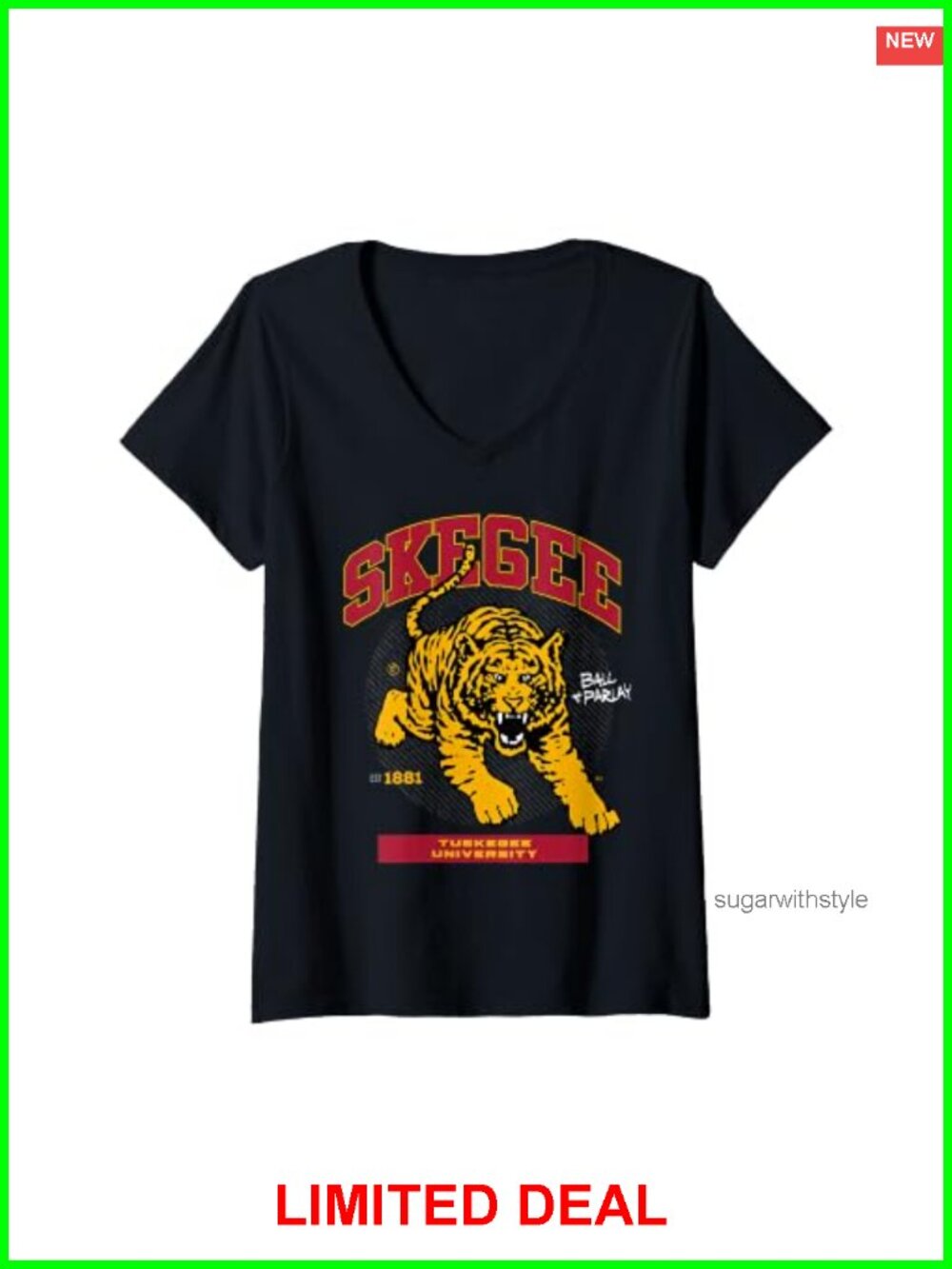 Womens Tuskegee University HBCU Golden Tigers V-Neck T-Shirt Short Sleeve